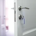 une porte avec des clés sur la serrure