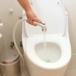 Pourquoi le calcaire s'accumule-t-il dans les toilettes ? Une personne qui envoie de l'eau dans la cuvette des toilettes