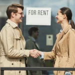 SASU avec un loyer domicile : comment optimiser la déduction fiscale de votre bureau à domicile ? un homme et une femme qui se serrent la main devant un panneau FOR RENT