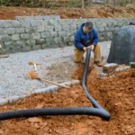 Un homme qui installe un système d'assainissement non collectif