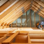 Quelle différence entre la charpente fermette ou traditionnelle pour des combles aménageables ? Un homme qui installe des charpentes
